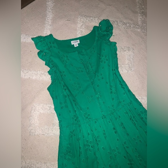 J.crew Eyelet dress emerald green embroidery floral fall midi classic casual - Picture 3 of 5